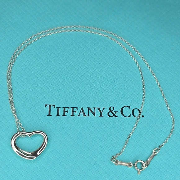 Tiffany & Co. Elsa Peretti Open Heart Pendant. 16" Chain - Picture 1 of 4